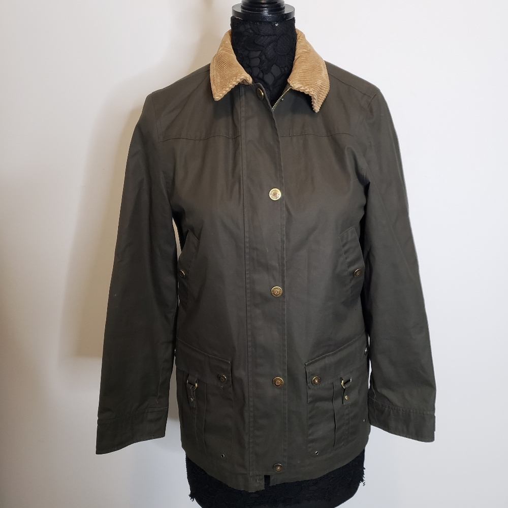 Lauren Ralph Lauren Green Barn Coat Zip Jacket w Corduroy Collar Size P/P